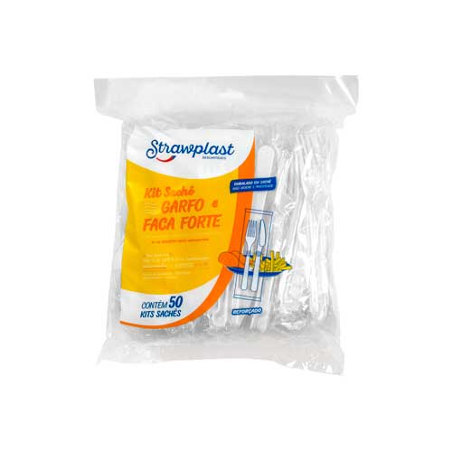 Kit sachê garfo e faca branco 250UN Strawplast