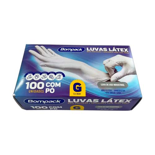 Luva látex G com pó 100UN Bompack