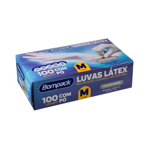 Luva látex M com pó 100UN Bompack