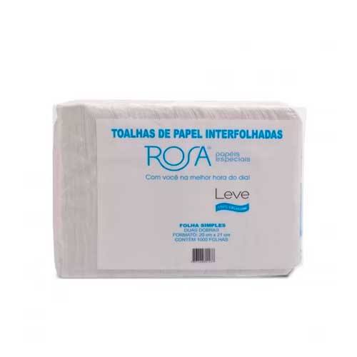 Papel Toalha Interfolha Leve 100% Celulose - 1000 Unidades - 20x20cm - Rosa Papéis